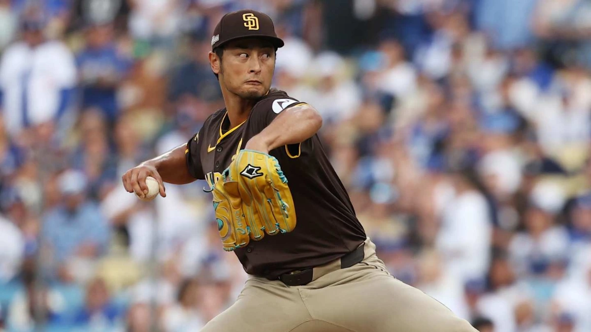 Yu Darvish pitching for San Diego Padres while recovering from elbow injury, contemplating retirement.