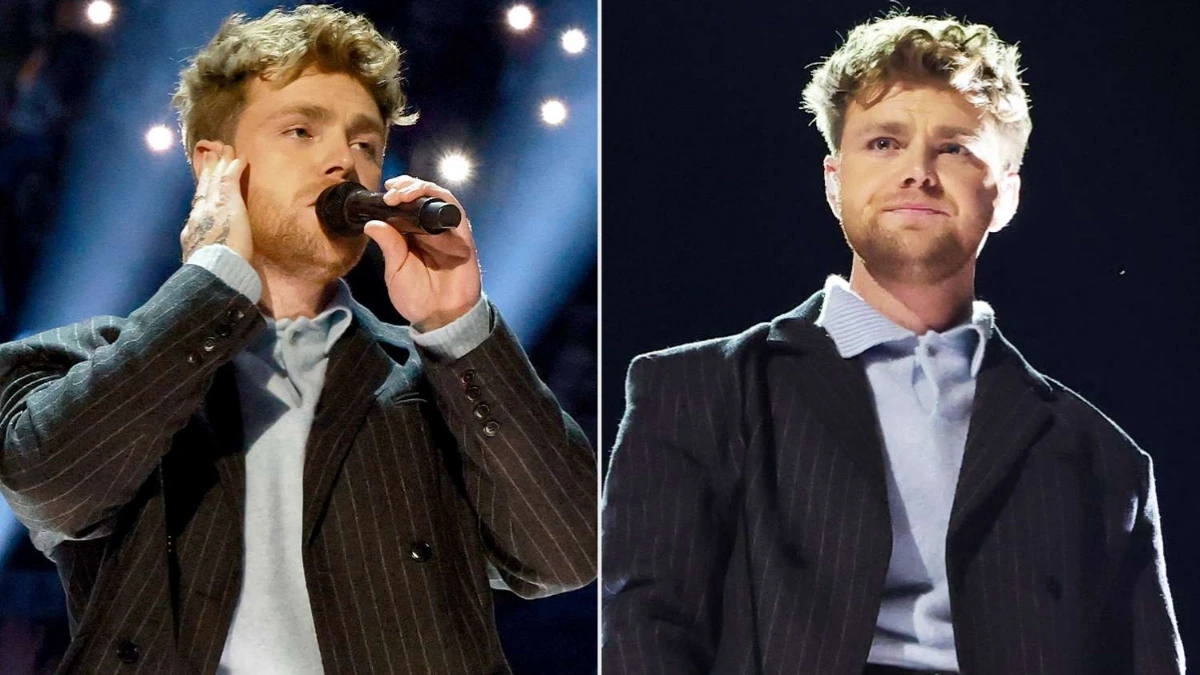 Alex Warren performing during the 68th Grammy Awards at Crypto.com Arena in Los Angeles amid reported technical audio issues.