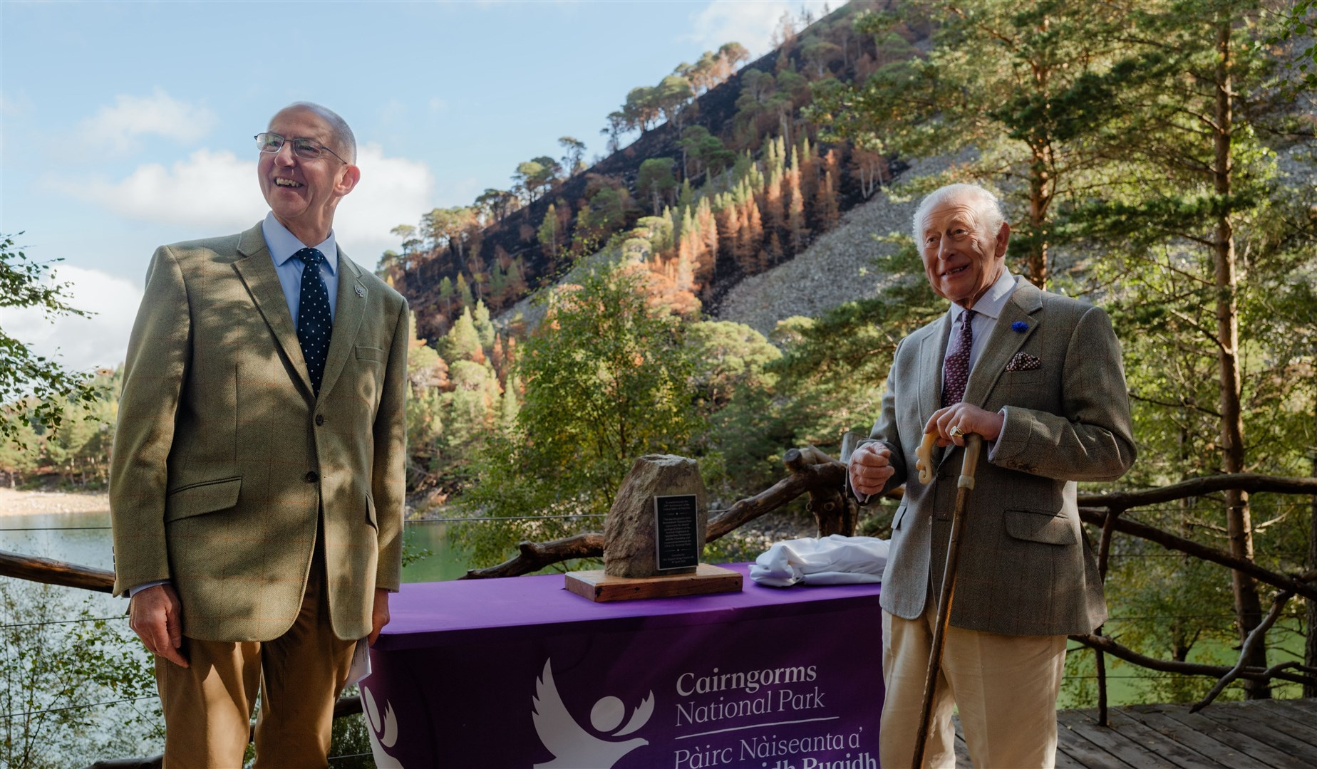 King Charles visits Cairngorms National Park and unveils a stone marking its Sister Parks link with Shenandoah National Park