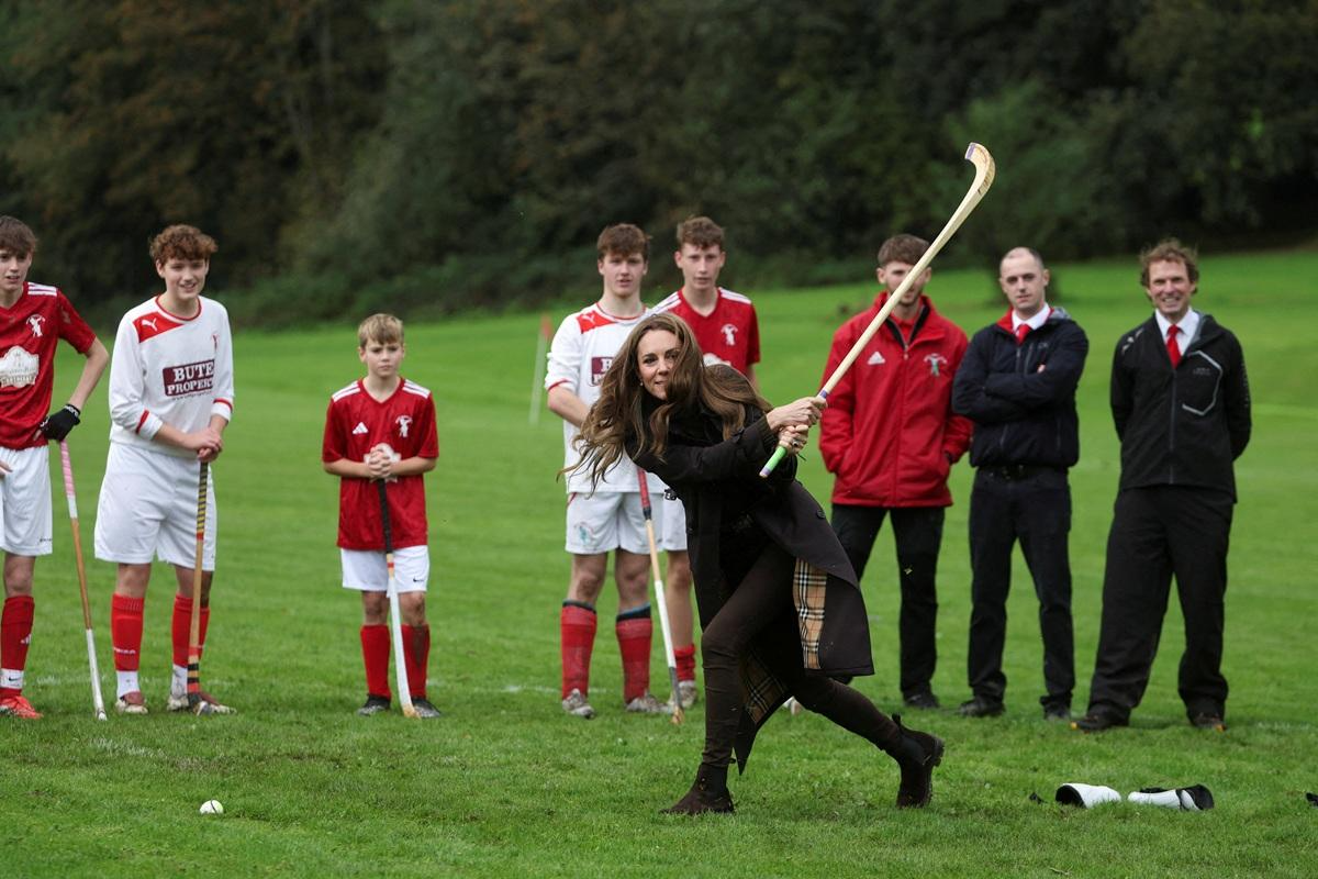 Kate Middleton during her Scotland visit while playing shinty on the Isle of Bute