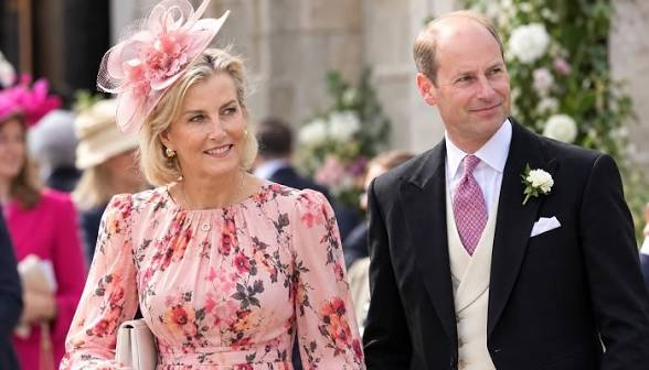 Duchess Sophie in a floral pink dress at Ella Mountbatten’s wedding in West Sussex
