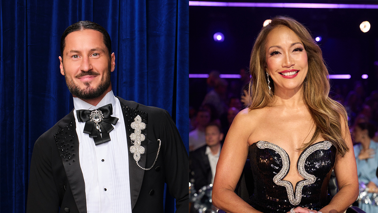 Val Chmerkovskiy suspended from DWTS after controversial Will Smith Oscars slap reference involving judge Carrie Ann Inaba.